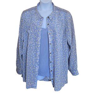 Caffe Marrakesh Womens Blue Daisy Button Blouse & Tank flower cottagecore spring